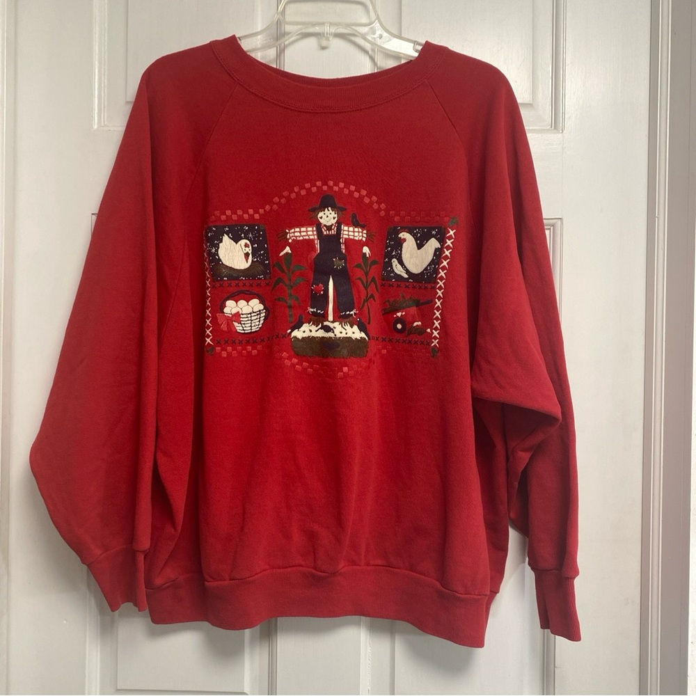 Vintage Women's Gopher Sport Sweatshirt Farm Country Chicken Scarecrow